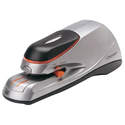 Elektroheftgerät in silber/schwarz mit automatischer und manueller Heftfunktion.