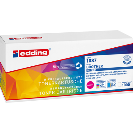 Magenta Tonerpatrone für Brother TN-243M in einer Verpackung.