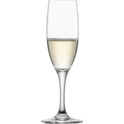 Sektglas der Serie Mondial mit weißem Sekt, elegant geschwungener Kelch und schmalem Stiel.