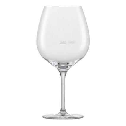 Rotweinglas mit einer bauchigen Form und einem langen Stiel, transparentes Glas.