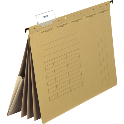 Personalhefter in Beige mit mehreren Fächern und Organisationsaufdrucken für Beschriftungen.