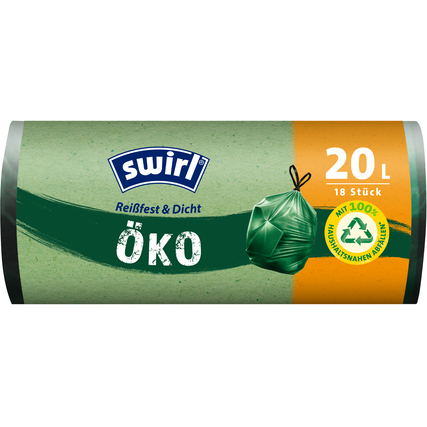 Müllbeutel in grüner Verpackung mit 20 l und Aufschrift "Öko", 18 Stück pro Rolle.