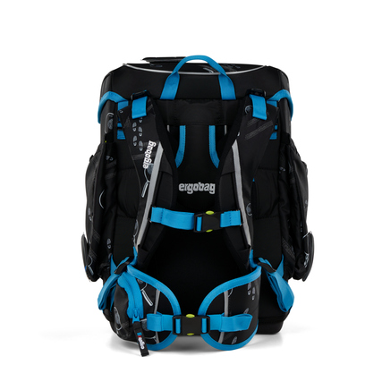 Schulranzen ergobag cubo in Rückansicht, mit verstellbaren Trägern und Seitentaschen.