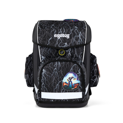 Schulranzen mit reflektierendem Design und seitlichen Taschen, als Produktabbildung dargestellt.