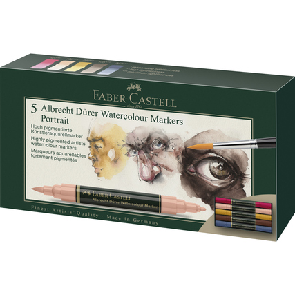Set aus 5 Aquarellmarkern in einer Verpackung mit Porträt-Motiven.
