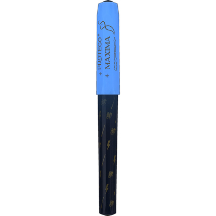 Gelschreiber in blau mit goldenen Harry-Potter-Motiven und leuchtender Kappe.