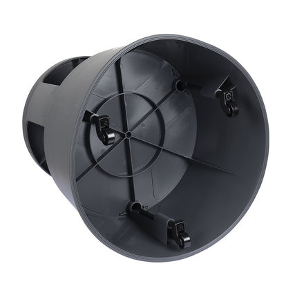 Innenansicht des anthrazitfarbenen WEDO® Rollhockers SuperStep mit Gleitrollen und Trittstufen.