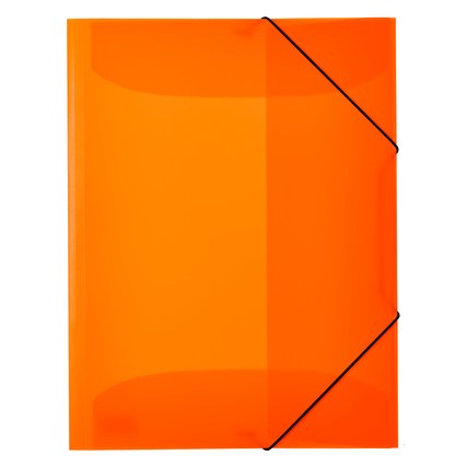 Neonorange Sammelmappe im DIN A3 Format mit schwarzem Gummibandverschluss.
