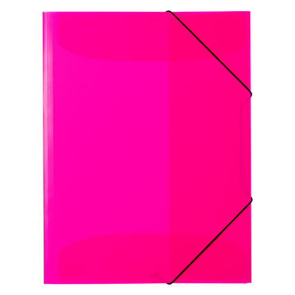 Sammelmappe in neonpink mit elastischem Verschluss, Ansicht von vorne.