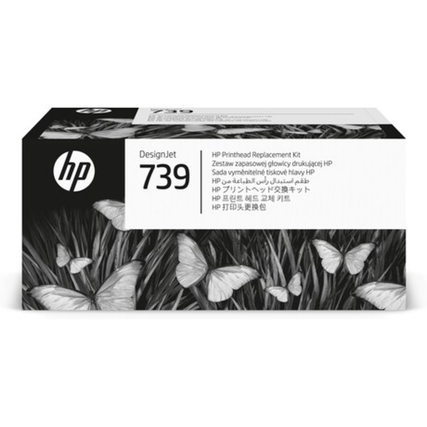 HP Druckkopf 739 in schwarzer Verpackung mit Schmetterlingsmotiven auf der Vorderseite.