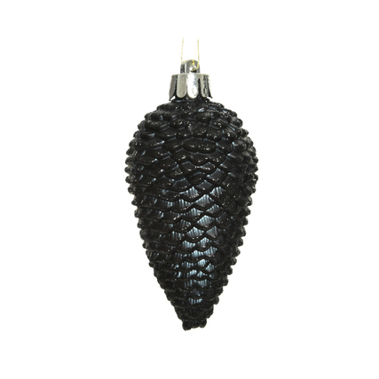 Schwarzer, glitzernder Christbaumschmuck in Zapfenform, 4,5 x 8 cm.