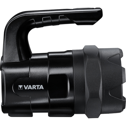 Schwarze, robuste Taschenlampe mit ergonomischem Griff und modernem LED-Lampenaufsatz.