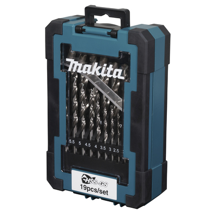 Bohrersatz in Kunststoffbox mit transparentem Deckel, enthält 19 HSS-GS Metallbohrer.