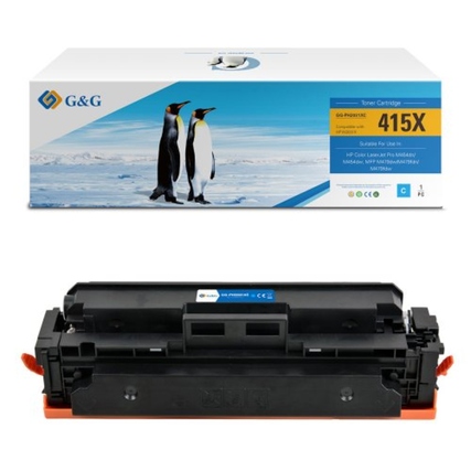 Tonerpatrone in Schwarz mit orangefarbenen Clips und Verpackung mit Pinguin-Motiv.