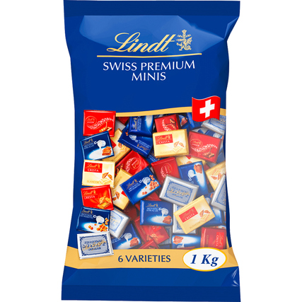 Bunt verpackte Schokoladenminis in einer durchsichtigen 1kg-Tüte mit Schweizer Flagge.