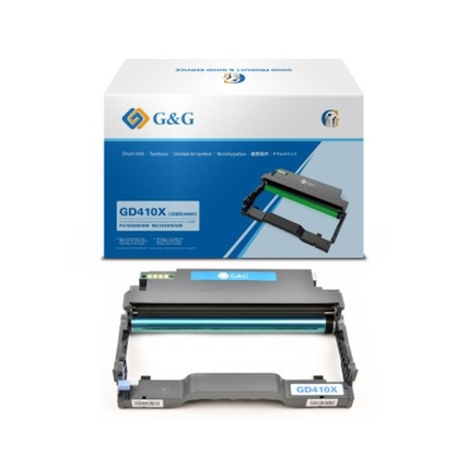 Tonerpatrone G&G Trommel 18607 in der Vorderansicht mit Verpackung im Hintergrund.