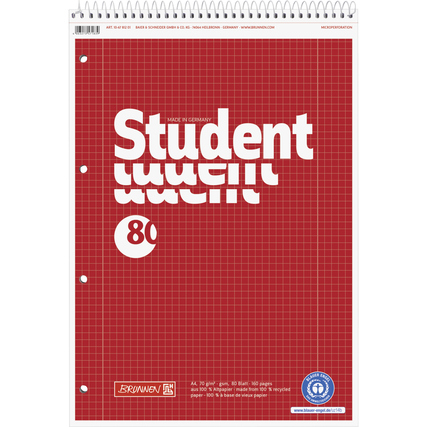 BRUNNEN Notizblock Student Recycling kariert mit Rand innen/außen Lineatur 28 Produktbild pa_produktabbildung_1 XL