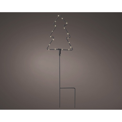 Lichterkette in Form eines Weihnachtsbaums, auf einem Metallständer montiert.