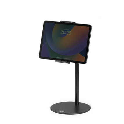 Tischständer für Tablet mit flexiblem Arm und 360-Grad-Drehung in schwarzer Farbe.