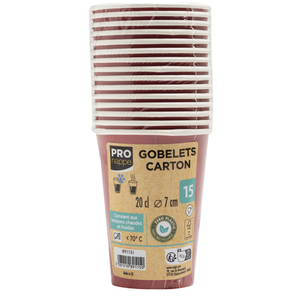 Roter Papier-Trinkbecher-Pack mit 15 Bechern für Heiß- und Kaltgetränke.