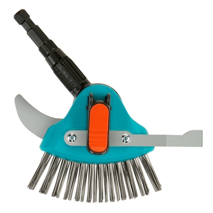 Fugenreiniger mit Edelstahl-Messer und Borsten zur Unkraut- und Moosentfernung.