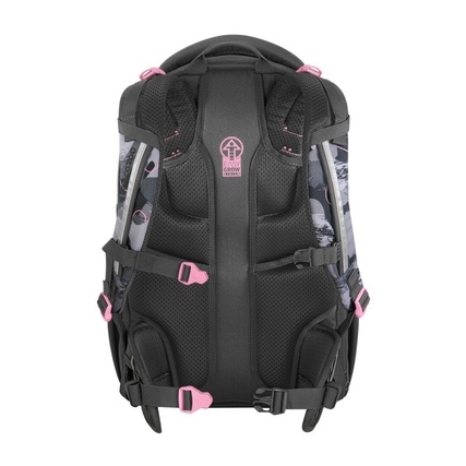 Rückansicht eines COOCAZOO Schulrucksacks PORTER mit gepolstertem Rücken und verstellbaren Riemen.