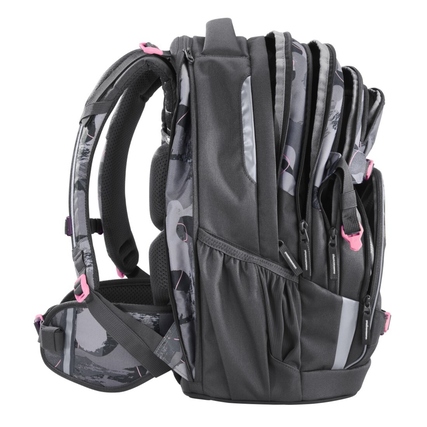 Schulrucksack COOCAZOO PORTER in seitlicher Ansicht mit mehreren Fächern und ergonomischer Form.