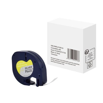 Schriftbandkassette für Dymo S0721730 in blauer Kunststoffverpackung mit gelbem Etikett.