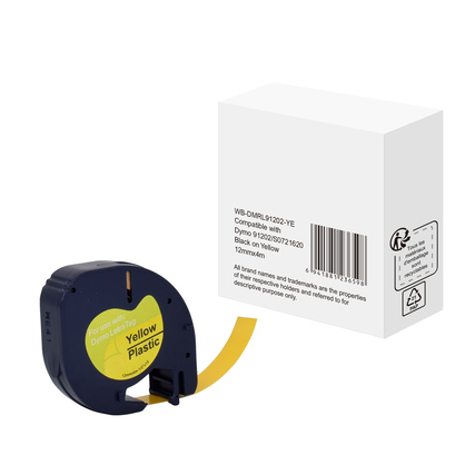 Schriftbandkassette mit gelbem Band und Kunststoffgehäuse, kompatibel mit DYMO S0721620.