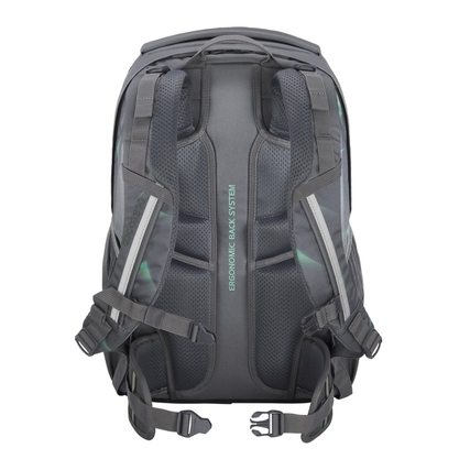 Rucksack mit ergonomischem Rückensystem und verstellbaren Tragegurten in grauer Farbe.