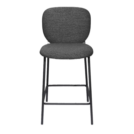 Anthrazitfarbener Barhocker mit gepolsterter Sitzfläche und schwarzem Metallgestell.
