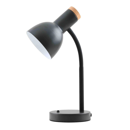 Schwarze Tischleuchte Andonios mit rundem Fuß und verstellbarem Lampenschirm, ohne Lichtquelle.