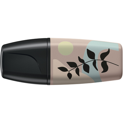 Textmarker in sanften Farben mit organischem Design und Blattmuster, von oben betrachtet.