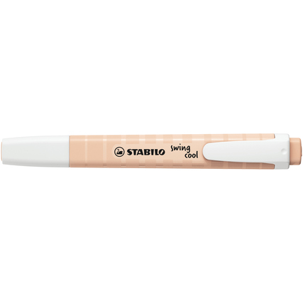 Beige Textmarker mit weißem Gehäuse und markanter Aufschrift auf der Seite.