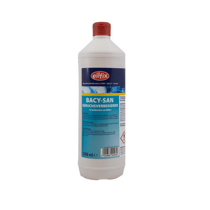 Weißer Kunststoffbehälter mit rotem Verschluss, gefüllt mit einem Geruchsvernichter, 1000 ml.