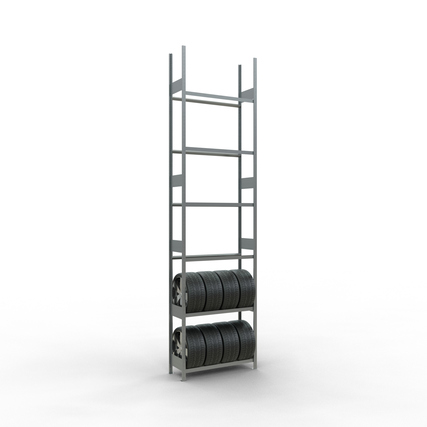 Reifenregal mit sechs Fachböden und zwei stabilen Reifenablagen.