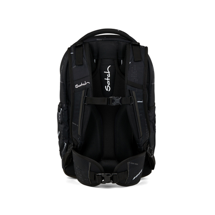 Schulrucksack in Schwarz mit ergonomischen Tragegurten und verstellbarem Hüftgurt.