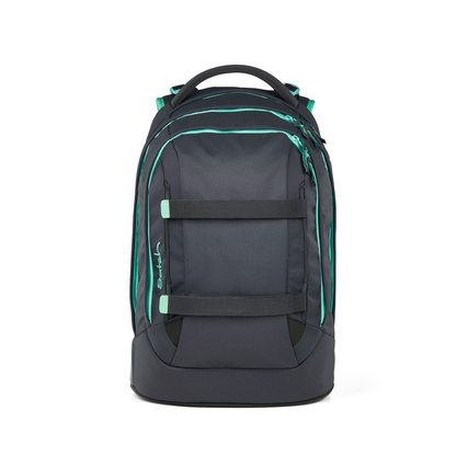 Schulrucksack in Mint und Schwarz mit mehreren Fächern und verstellbaren Trägern.