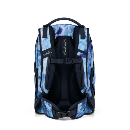 Schulrucksack mit ergonomischem Design in blauen Farbtönen, Rückansicht mit verstellbaren Gurten.