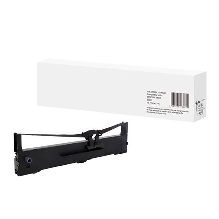 Schwarzes Druckerfarbband für Epson FX890 neben einer weißen Verpackung.