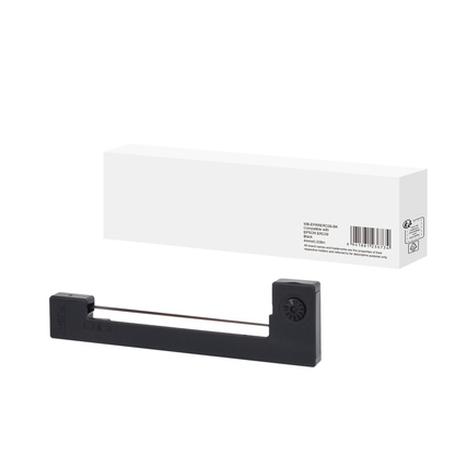 Kassenfarbband in Schwarz, kompatibel mit EPSON ERC09, neben verpackter Box.
