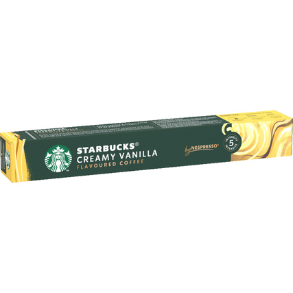 Kaffeekapseln in einer Verpackung für Starbucks Creamy Vanilla, geeignet für Nespresso Maschinen.