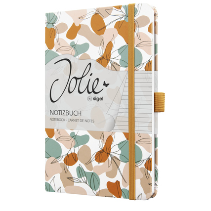 Notizbuch im DIN A5 Format mit floralem Design und elastischem Verschlussband.