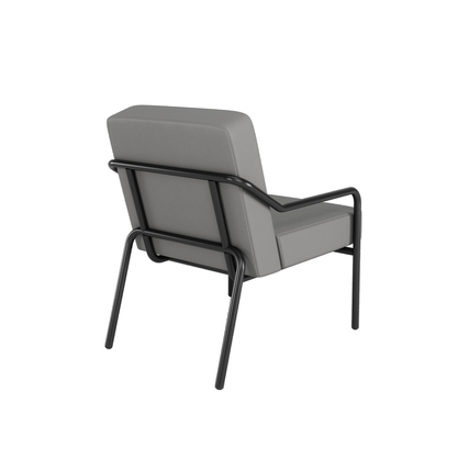 Grauer Sessel mit schwarzem Gestell, abgebildet von hinten, für den Innenbereich.