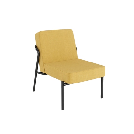 Gelber Sessel mit abnehmbarem Bezug und schwarzem Gestell, Modell Klassik, für Innenbereich.