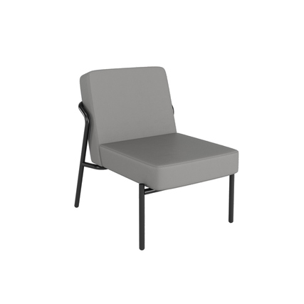 Grauer Sessel mit abnehmbaren Bezug und schwarzem Gestell, Modell Klassik.