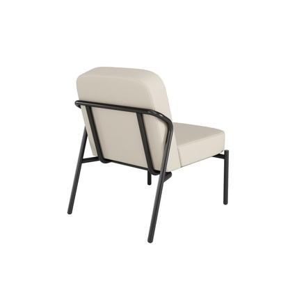 Beige Sessel mit schwarzem Gestell, Ansicht von hinten, in modernem Eco-Design.