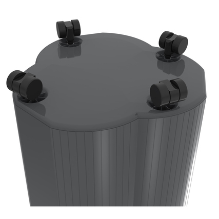Abfalleimer mit abgerundetem blumenförmigen Design und abnehmbarem Deckel in Schwarz.