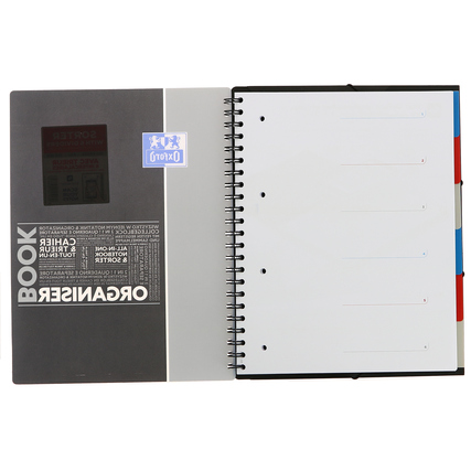 Organiserbook mit Doppelspiralbindung und mehreren Trennblättern in verschiedenen Farben.