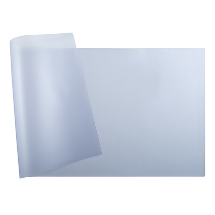 Transparente, flexible Schreibunterlage in der Größe 90 x 43 cm, teilweise gerollt dargestellt.
